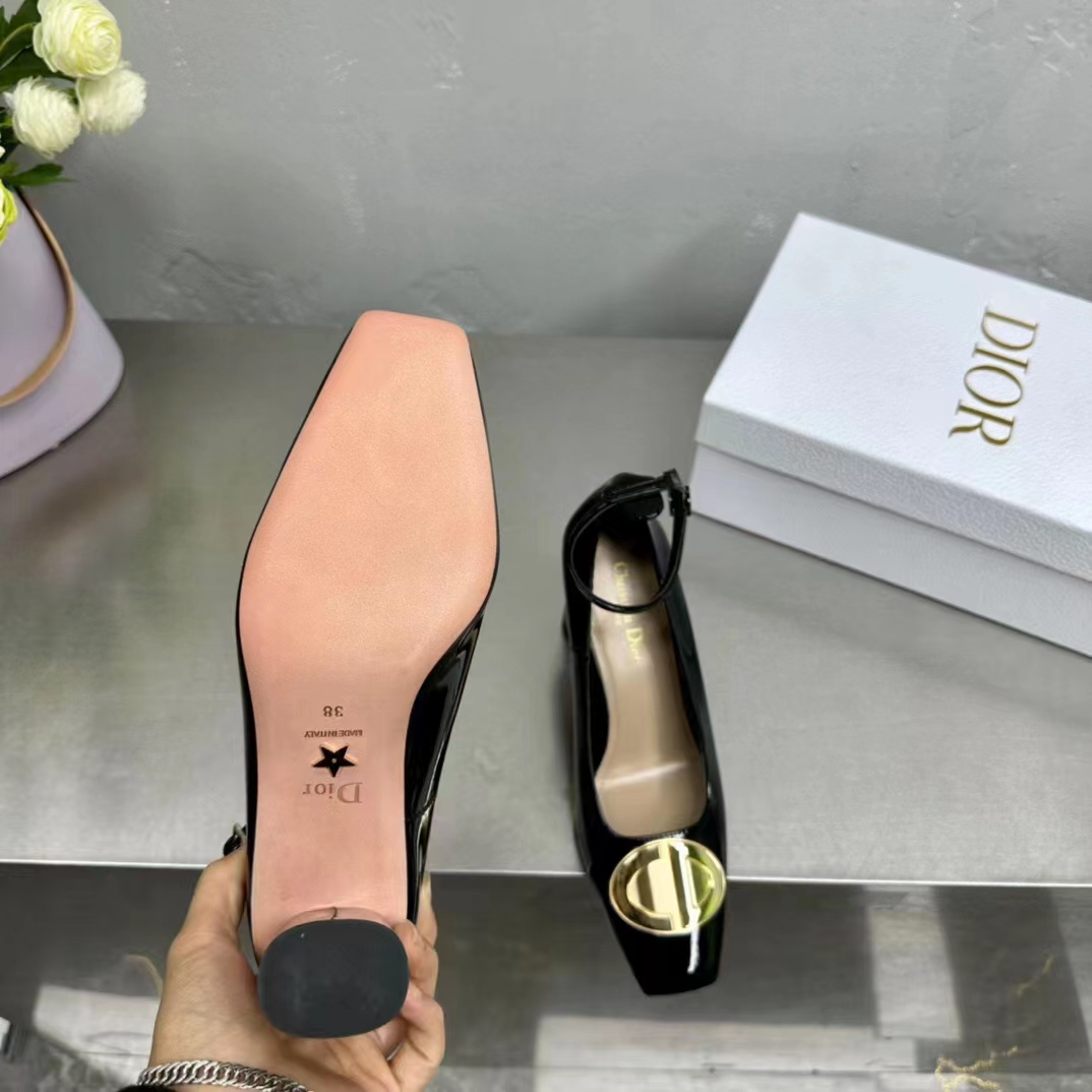 Dior Women CD Forever Dior Pump Black Patent Calfskin Adjustable Buckled Ankle Strap