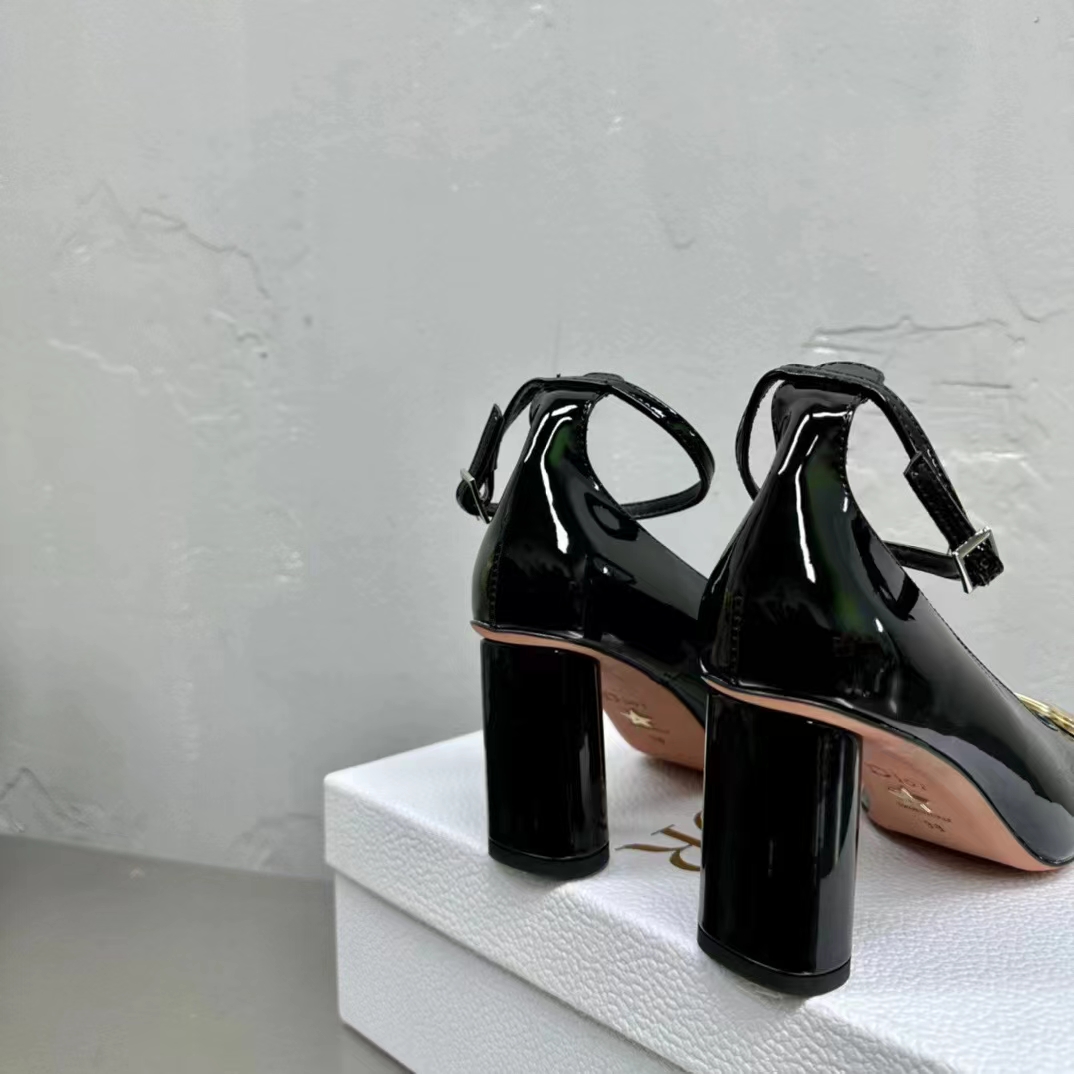 Dior Women CD Forever Dior Pump Black Patent Calfskin Adjustable Buckled Ankle Strap
