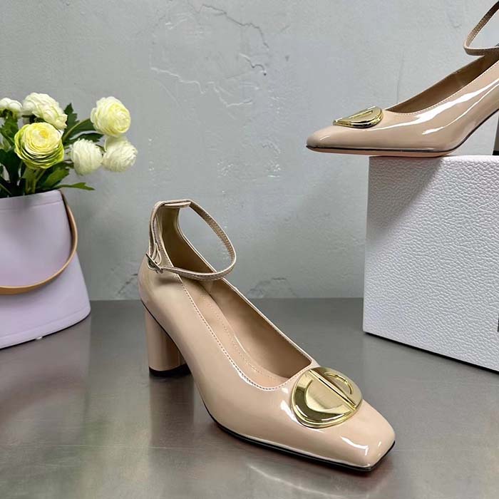 Dior Women CD Forever Dior Pump Nude Patent Calfskin Adjustable Buckled Ankle Strap