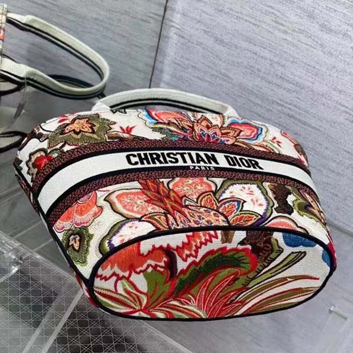 Dior Women CD Hat Basket Bag Natural Multicolor Albero Della Vita Embroidery