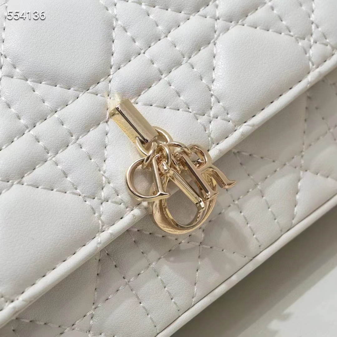 Dior Women CD Lady Dior Phone Pouch Latte Cannage Lambskin Removable Chain Strap