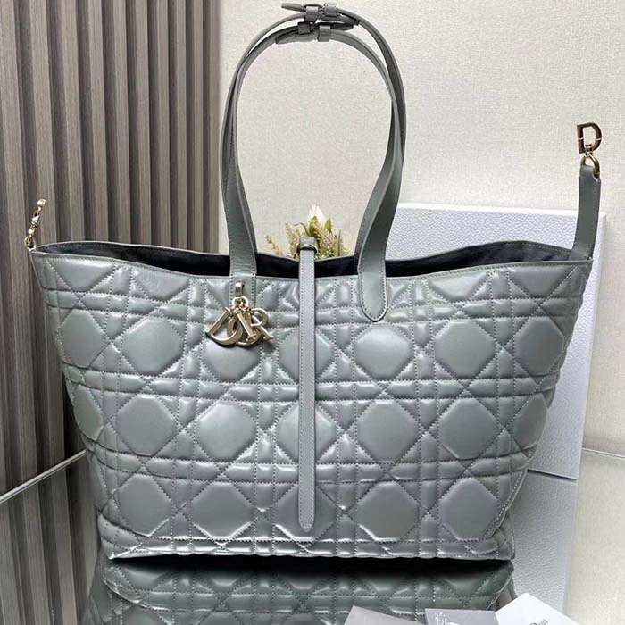 Dior Women CD Large Dior Toujours Bag Stone Gray Macrocannage Calfskin Reference: M2820OSHJ_M41G