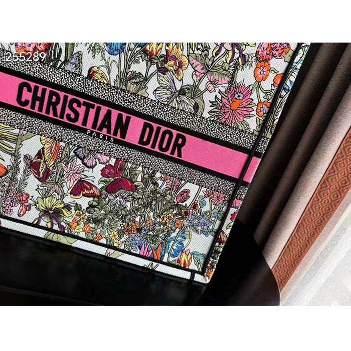 Dior Women CD Medium Book Tote White Multicolor Mexico Millefiori Embroidery