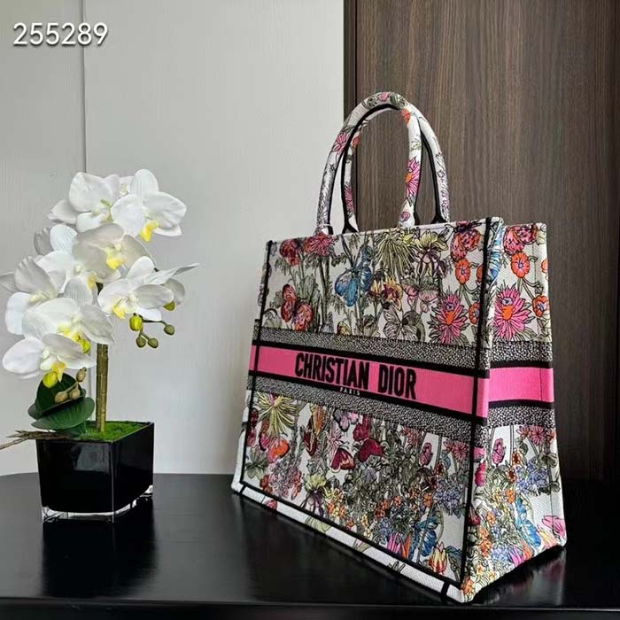 Dior Women CD Medium Book Tote White Multicolor Mexico Millefiori Embroidery