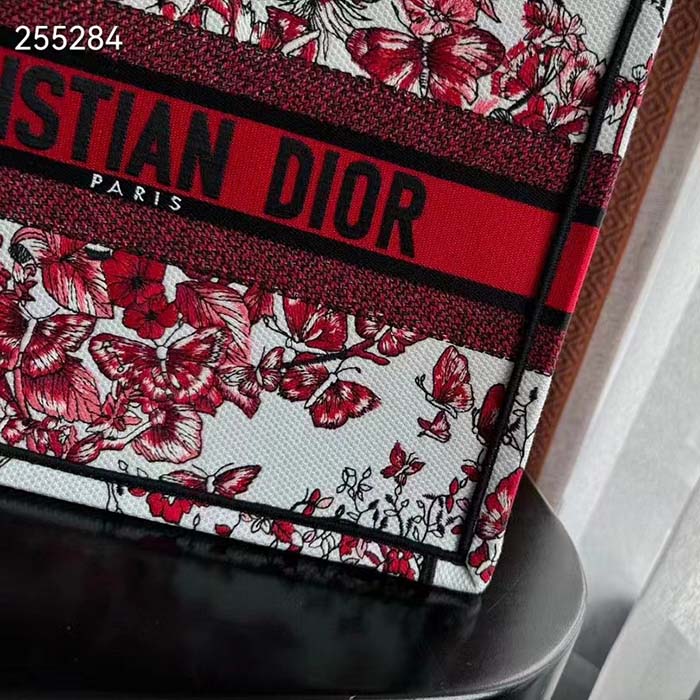 Dior Women CD Medium Book Tote White Red Le Cœur Des Papillons Embroidery