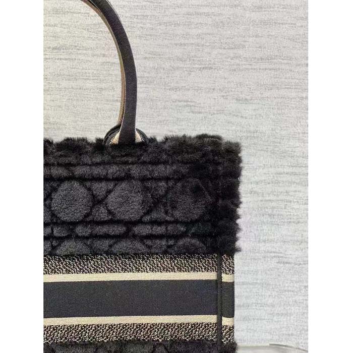 Dior Women CD Medium Dior Book Tote Black Cannage Shearling
