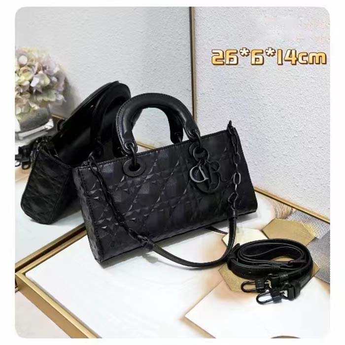 dior women cd medium lady d-joy bag black cannage calfskin Di*m*nd motif reference m0540snea_m900