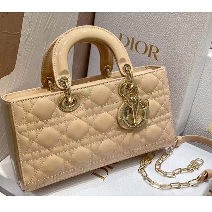 Dior Women CD Medium Lady D-Joy Bag Sand-Colored Cannage Lambskin