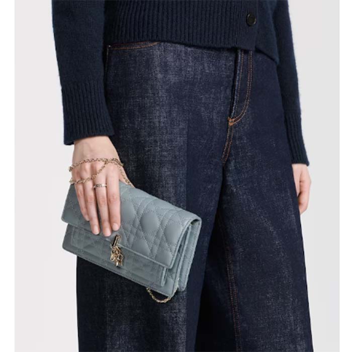 Dior Women CD Miss Dior Chain Pouch Cloud Blue Cannage Lambskin