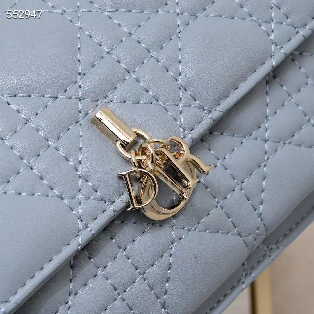 Dior Women CD Miss Dior Chain Pouch Cloud Blue Cannage Lambskin