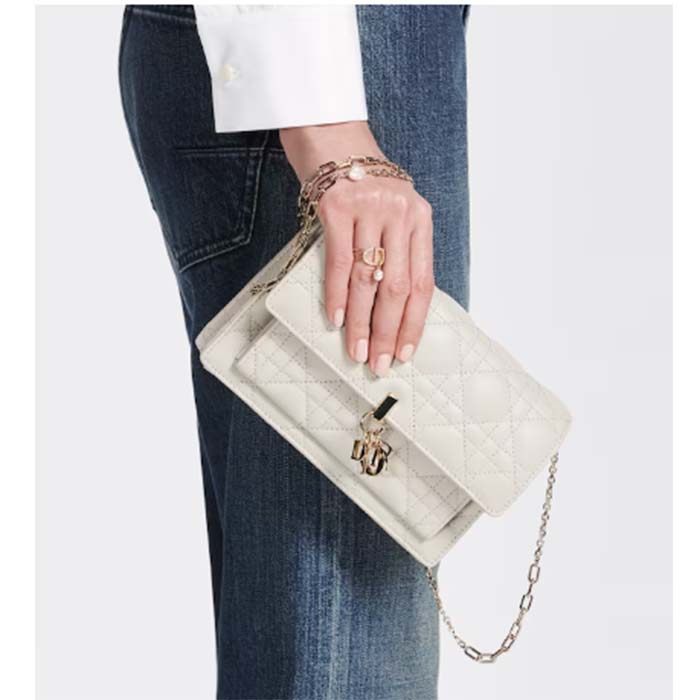 Dior Women CD Miss Dior Chain Pouch Latte Cannage Lambskin