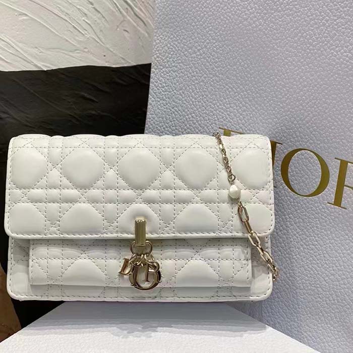 Dior Women CD Miss Dior Chain Pouch Latte Cannage Lambskin