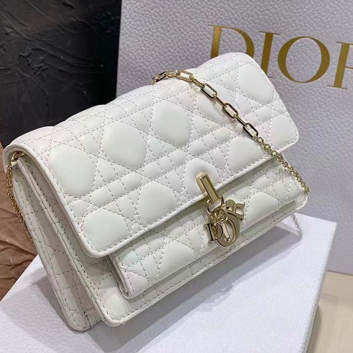 Dior Women CD Miss Dior Chain Pouch Latte Cannage Lambskin