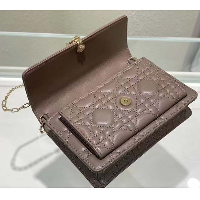 Dior Women CD Miss Dior Chain Pouch Sand-Colored Cannage Lambskin