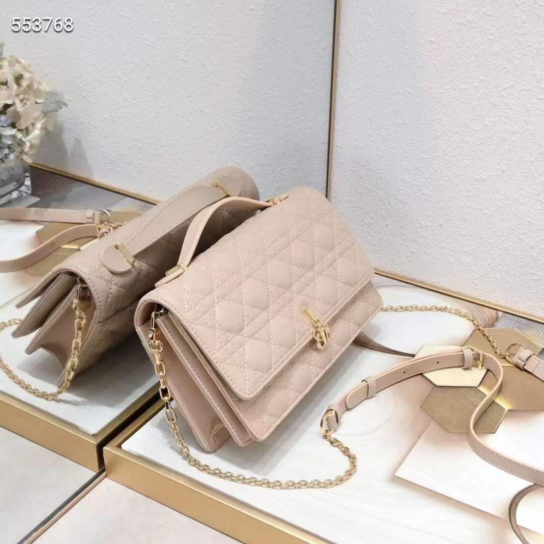 Dior Women CD Miss Dior Top Handle Bag Melocoton Biscuit Cannage Lambskin