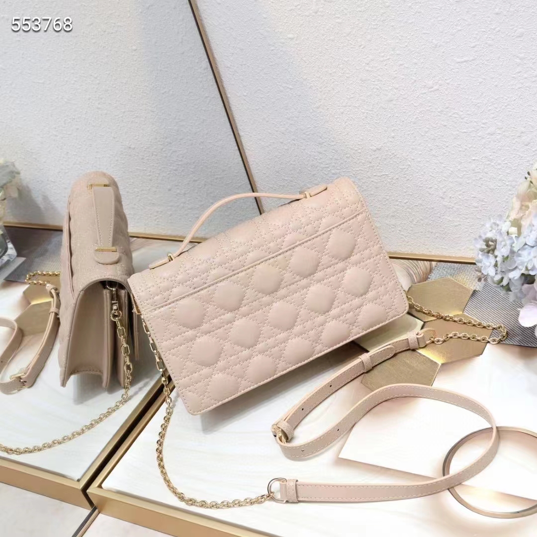 Dior Women CD Miss Dior Top Handle Bag Melocoton Biscuit Cannage Lambskin