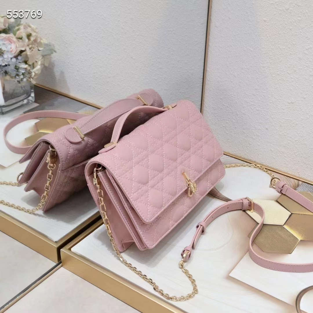 Dior Women CD Miss Dior Top Handle Bag Melocoton Pink Cannage Lambskin
