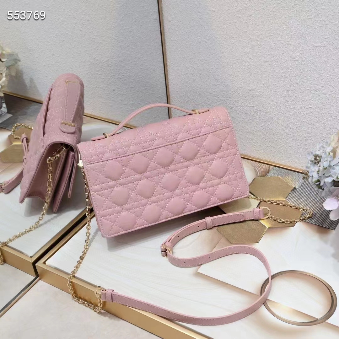 Dior Women CD Miss Dior Top Handle Bag Melocoton Pink Cannage Lambskin