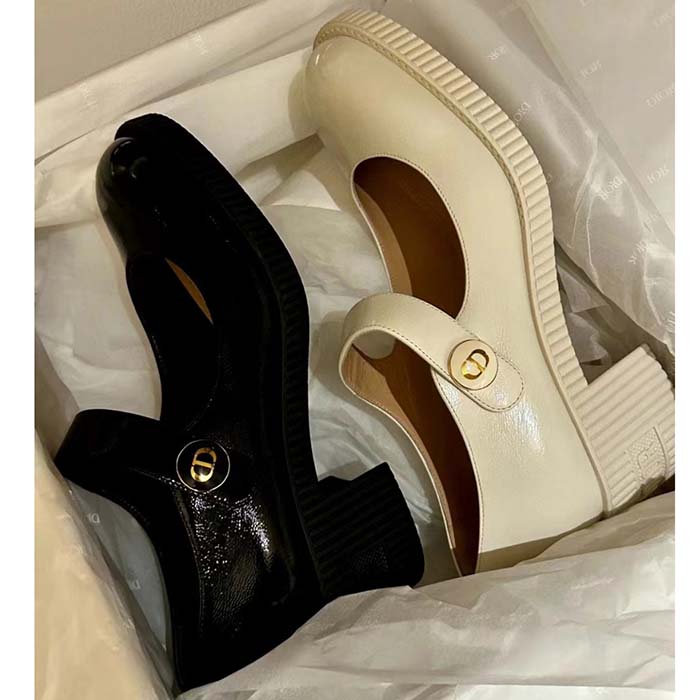 Dior Women CD Shoes D-Doll Pump White Shiny Calfskin 5.5 CM Heel