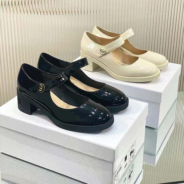 Dior Women CD Shoes D-Doll Pump White Shiny Calfskin 5.5 CM Heel