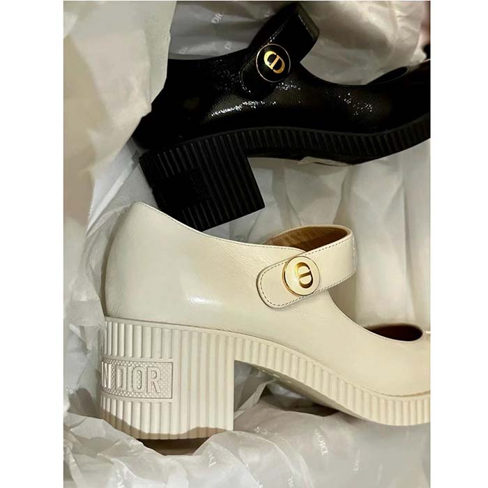Dior Women CD Shoes D-Doll Pump White Shiny Calfskin 5.5 CM Heel