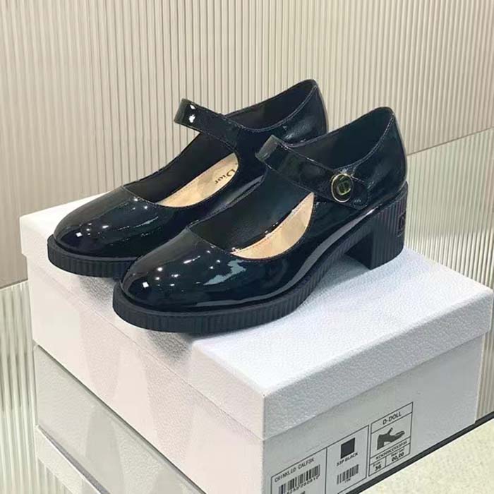 Dior Women CD Shoes D-Doll Pump Black Shiny Calfskin 5.5 CM Heel