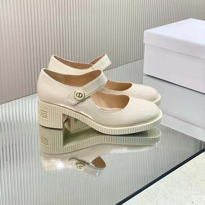 Dior Women CD Shoes D-Doll Pump White Shiny Calfskin 5.5 CM Heel