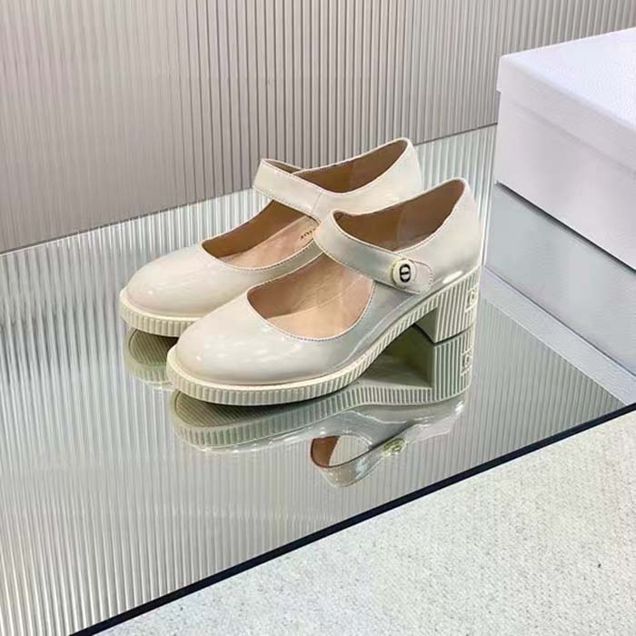 Dior Women CD Shoes D-Doll Pump White Shiny Calfskin 5.5 CM Heel