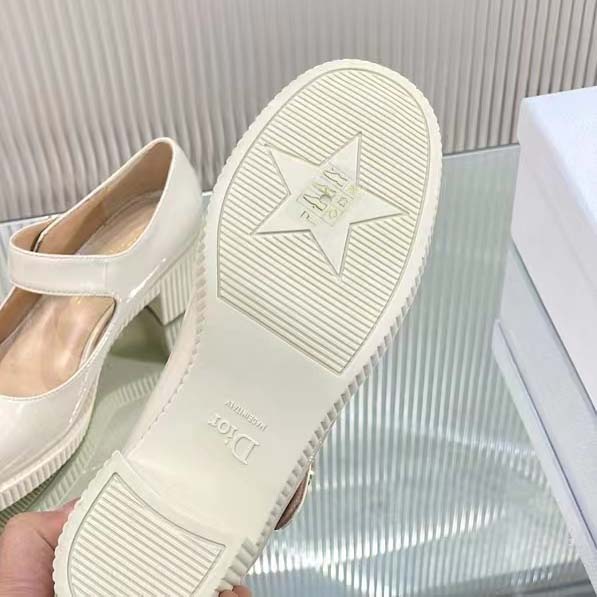 Dior Women CD Shoes D-Doll Pump White Shiny Calfskin 5.5 CM Heel