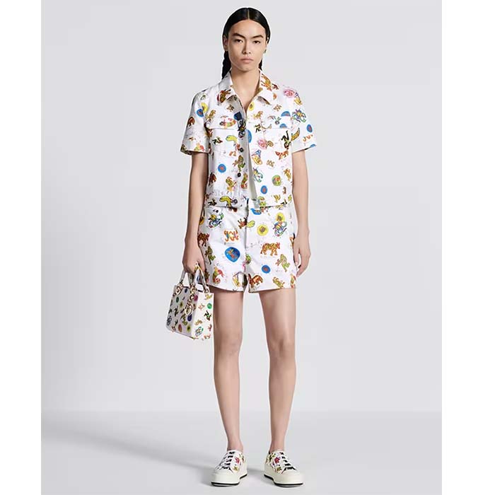 Dior Women CD Small Lady My ABCDIOR Bag White Multicolor Calfskin Dragon Zodiac Print