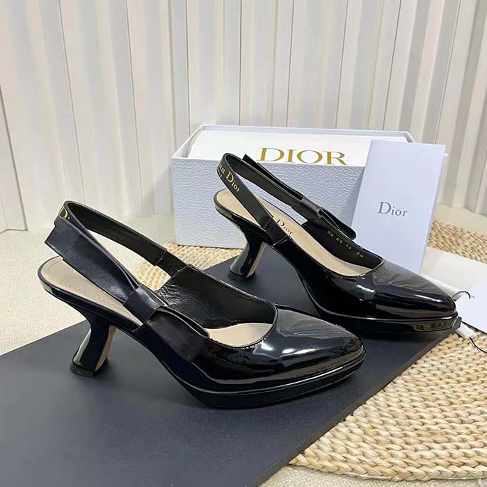 Dior Women CD Sweet-D Slingback Pump Black Patent Shiny Calfskin