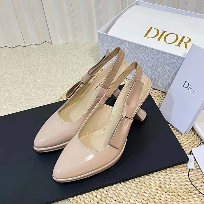 Dior Women CD Sweet-D Slingback Pump Nude Patent Shiny Calfskin 10.5 CM Heel