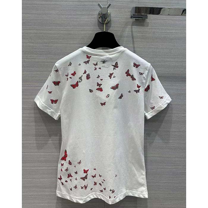 Dior Men CD T-Shirt White Cotton Jersey Red Le Cœur Des Papillons Motif