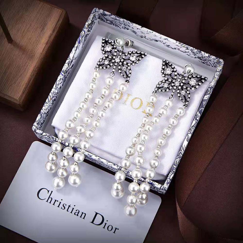 Dior Women Papillon De Nuit Earrings Antique Silver-Finish Metal