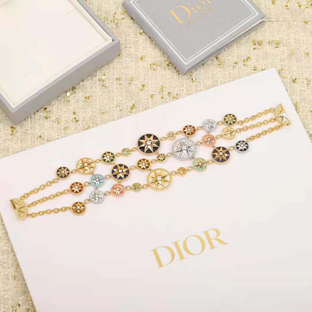 dior women rose des vents cuff bracelet yellow pink and white gold Di*m*nds