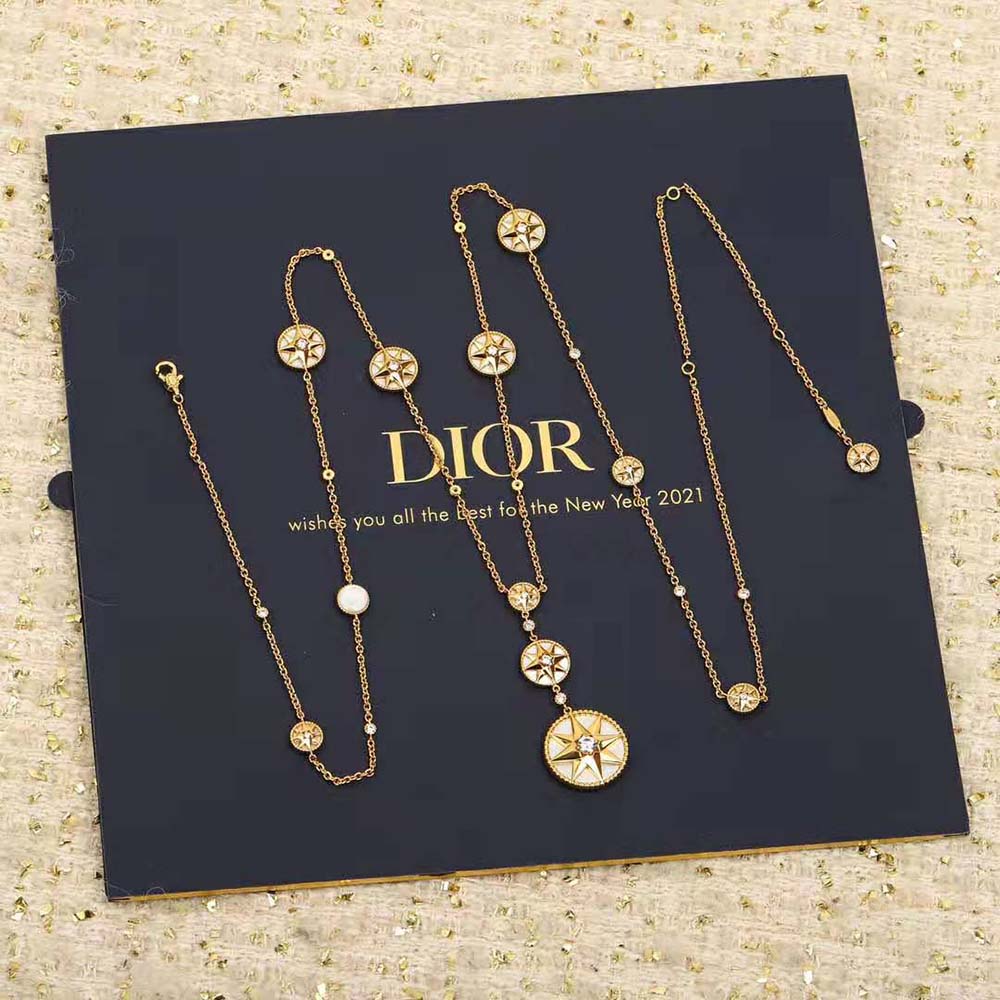 dior women rose des vents long necklace yellow gold Di*m*nds and mother-of-pearl