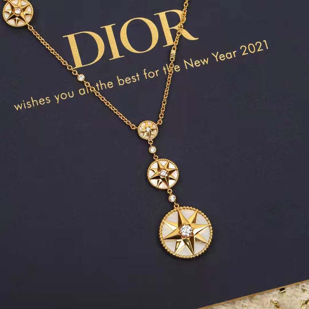 dior women rose des vents long necklace yellow gold Di*m*nds and mother-of-pearl