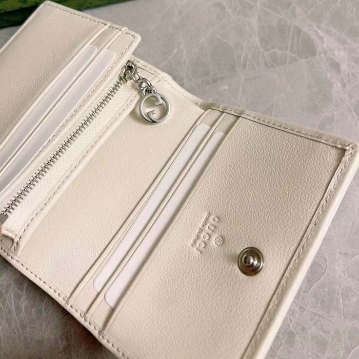 G*u*i gg unisex blondie card case wallet white leather round interlocking g style ‎760317 aacp7 9022