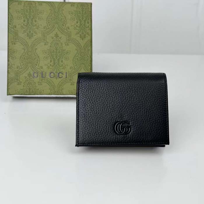 G*u*i gg unisex leather card case wallet black leather double g style ‎456126 17wen 1000