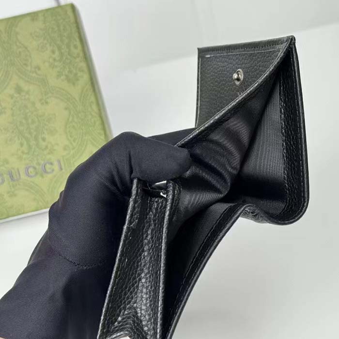 G*u*i gg unisex leather card case wallet black leather double g style ‎456126 17wen 1000