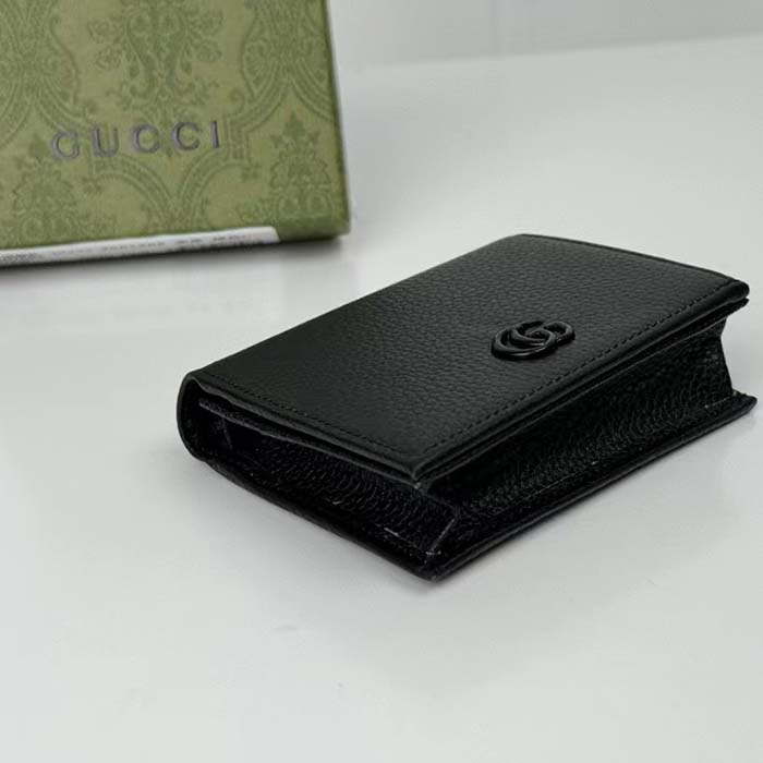 G*u*i gg unisex leather card case wallet black leather double g style ‎456126 17wen 1000