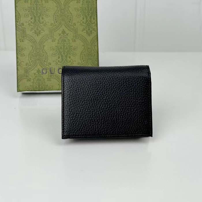 G*u*i gg unisex leather card case wallet black metal-free tanned leather double g style ‎456126 cao0g 1000