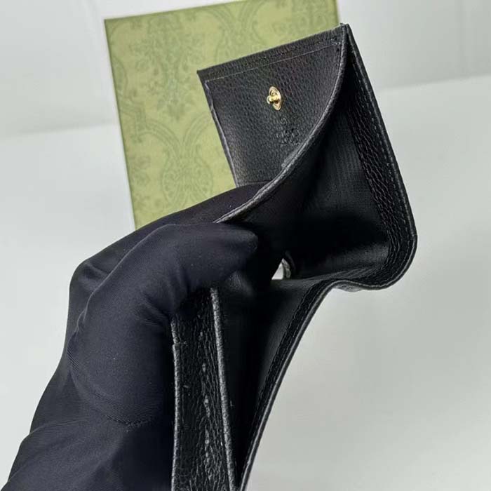G*u*i gg unisex leather card case wallet black metal-free tanned leather double g style ‎456126 cao0g 1000