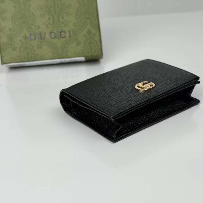G*u*i gg unisex leather card case wallet black metal-free tanned leather double g style ‎456126 cao0g 1000