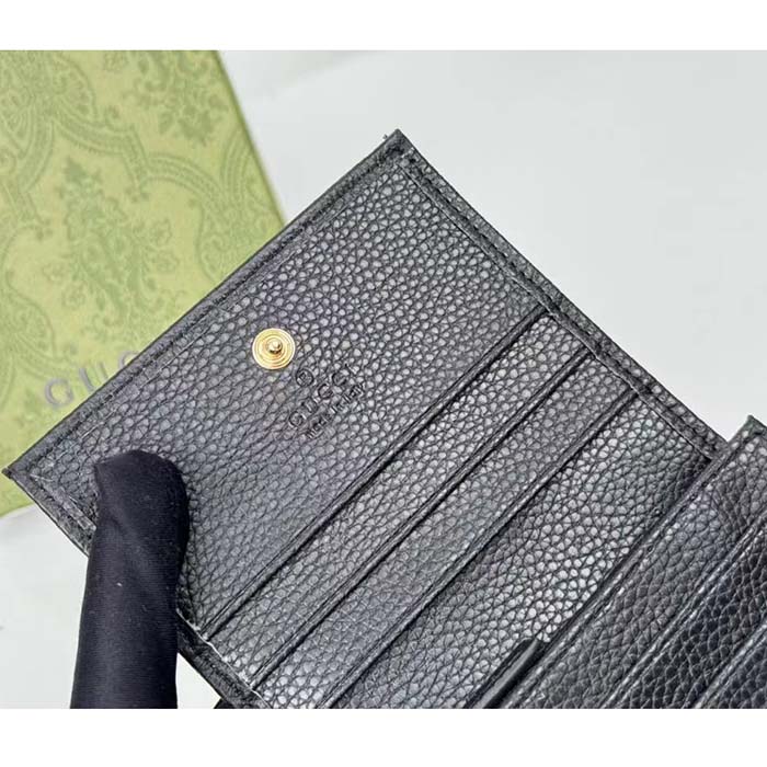 G*u*i gg unisex leather card case wallet black metal-free tanned leather double g style ‎456126 cao0g 1000