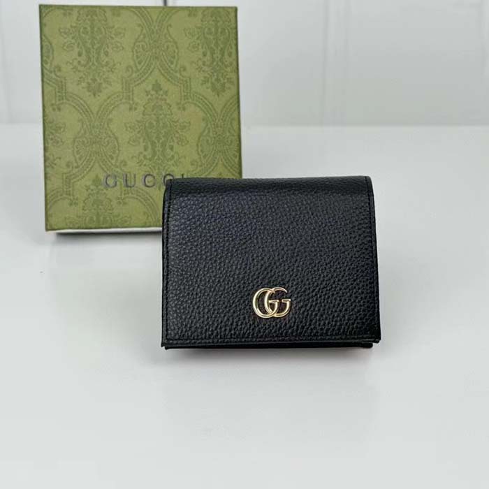 G*u*i gg unisex leather card case wallet black metal-free tanned leather double g style ‎456126 cao0g 1000