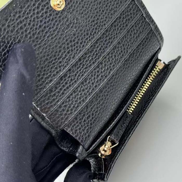 G*u*i gg unisex leather card case wallet black metal-free tanned leather double g style ‎456126 cao0g 1000