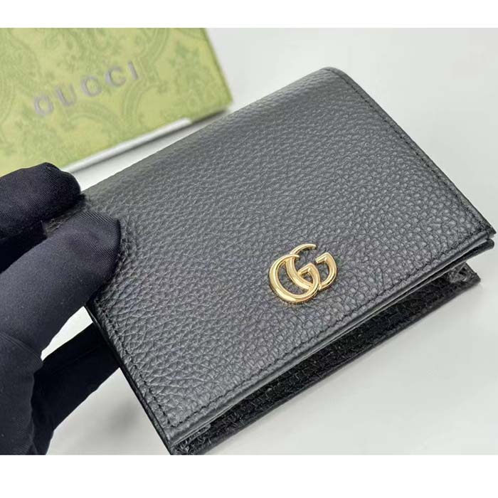 G*u*i gg unisex leather card case wallet black metal-free tanned leather double g style ‎456126 cao0g 1000