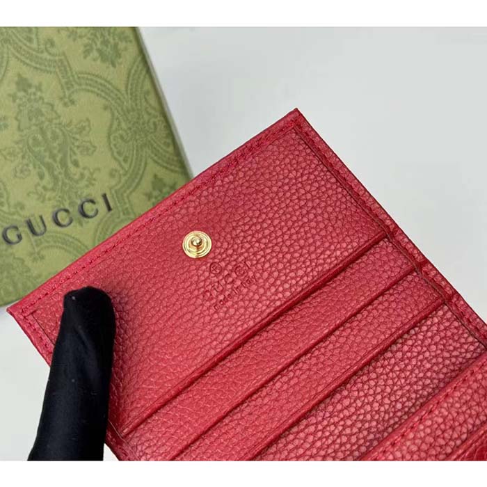 G*u*i gg unisex leather card case wallet hibiscus red metal-free tanned leather double g style ‎456126 cao0g 6433