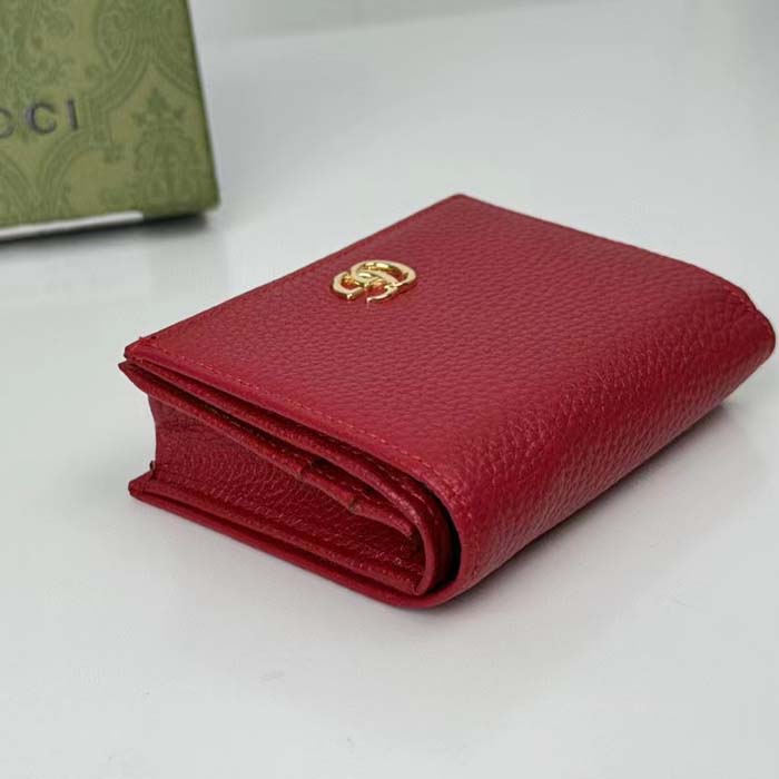 G*u*i gg unisex leather card case wallet hibiscus red metal-free tanned leather double g style ‎456126 cao0g 6433